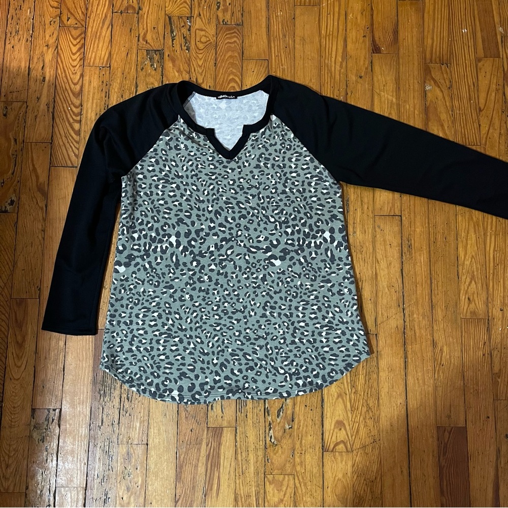 HEIMISH USA Black and Animal Print Blouse